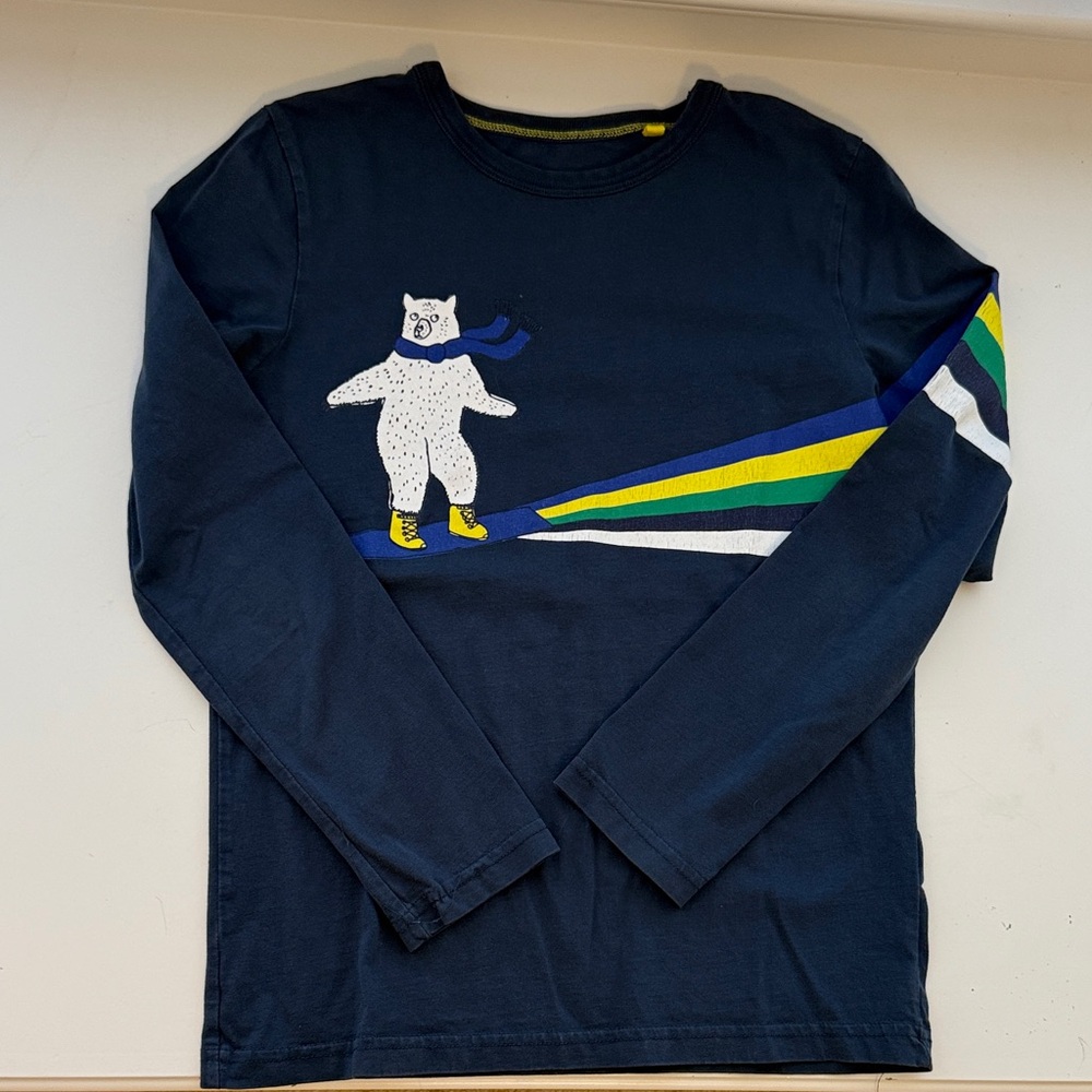 Mini Boden Navy Blue Kids Shirt with Bear Design